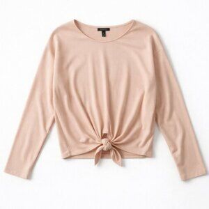 J Crew Tie Front Top Pink Knot Hem Stretch Long Sleeve Casual Tee Size M